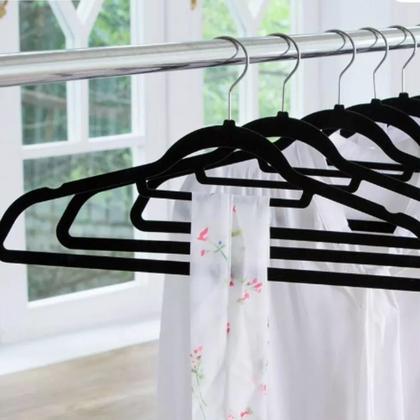 Imagem de Kit 3 Cabides De Veludo Slim Preto Antideslizante Ultrafino