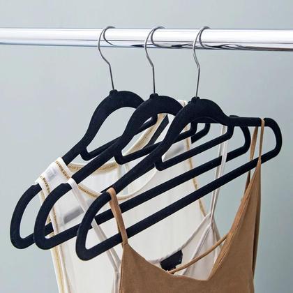 Imagem de Kit 3 Cabides De Veludo Slim Preto Antideslizante Ultrafino