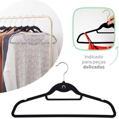 Imagem de Kit 3 Cabides De Veludo Slim Preto Antideslizante Ultrafino