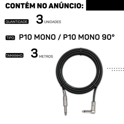 Imagem de Kit 3 Cabo P10 Mono Para P10 Mono 90º Graus Violão Guitarra Baixo 3m Metros - Pulse Eletrolon