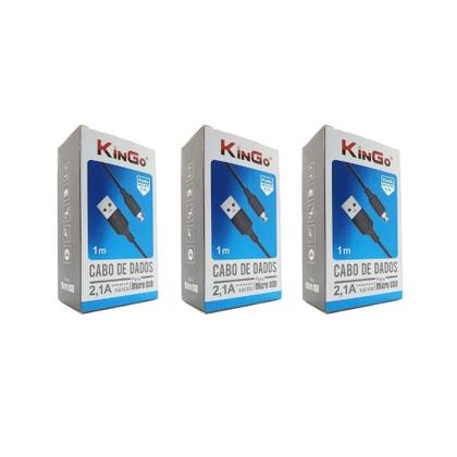 Imagem de Kit 3 Cabos Micro-Usb V8 Kingo Preto 1M 2.1A P/ Moto E6 Play