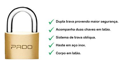 Imagem de Kit 3 Cadeados Pado 50mm Mesmo Segredos Iguais Mesma Chave