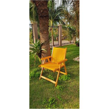 Imagem de Kit 3 Cadeira De Madeira Dobrável Para Lazer Jardim Praia Piscina Camping Amarelo - AMZ
