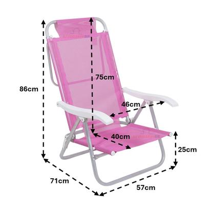 Imagem de Kit 3 Cadeira Reclinável Sunny 6 Posições Em Alumíno Para Praia Piscina Camping Rosa - 063010 Belfix