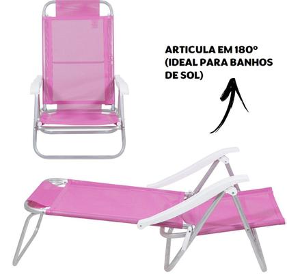 Imagem de Kit 3 Cadeira Reclinável Sunny 6 Posições Em Alumíno Para Praia Piscina Camping Rosa - 063010 Belfix