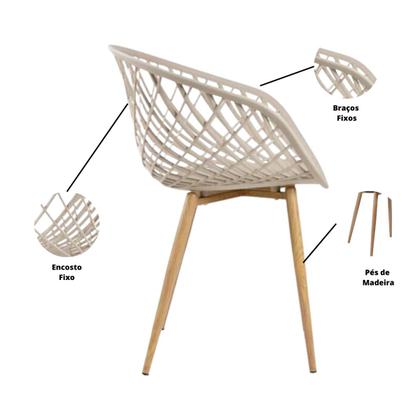 Imagem de Kit 3 Cadeiras Clarice Nest Wood Com Apoio de Braço Bege