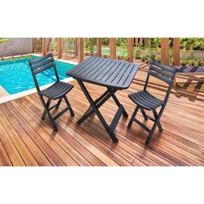 Imagem de Kit 3 Cadeiras de Plástico Dobrável Bistrô Preta Com Encosto