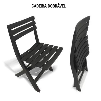 Imagem de Kit 3 Cadeiras de Plástico Dobrável Bistrô Preta Com Encosto