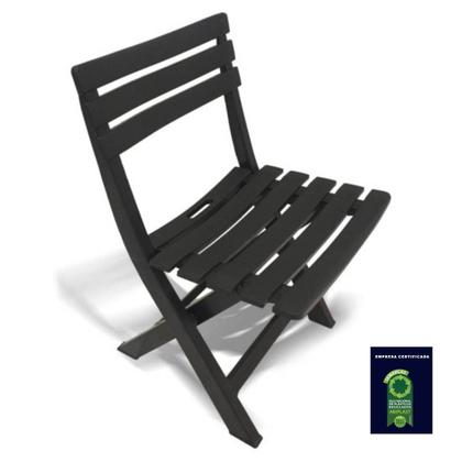 Imagem de Kit 3 Cadeiras de Plástico Dobrável Bistrô Preta Com Encosto