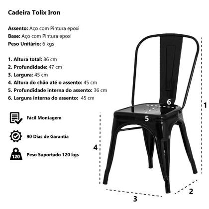 Imagem de Kit 3 Cadeiras Tolix Iron Design Preto Fosco Aço Industrial