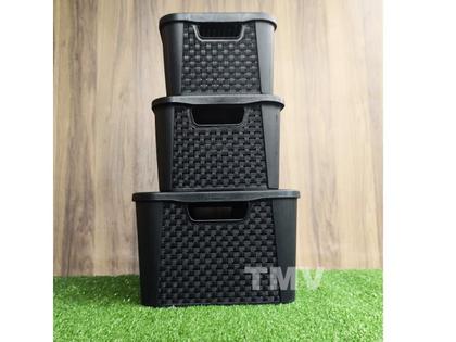 Imagem de Kit 3 Caixa Baú Cesta Gaveta Organizadora Moderna Rattan Pmg--Preto
