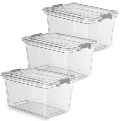 Imagem de Kit 3 Caixa Cesto Organizadora Transparente C/ Tampa e Trava Proteção 50L