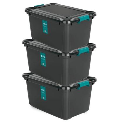 Imagem de Kit 3 Caixa de Armazenamento com Trava - 27L Preta ,Organizador Multiuso A Melhor do Mercado