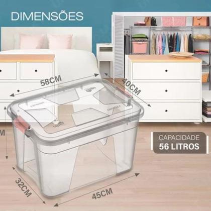 Kit 3 Caixa Organizadora 56 Litros Resistente Transparente Baú - Mandacaru Express Imagem de Kit 3 Caixa Organizadora 56 Litros Resistente Transparente Baú