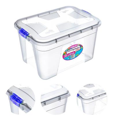Kit 3 Caixa Organizadora 56 Litros Resistente Transparente Baú - Mandacaru Express Imagem de Kit 3 Caixa Organizadora 56 Litros Resistente Transparente Baú