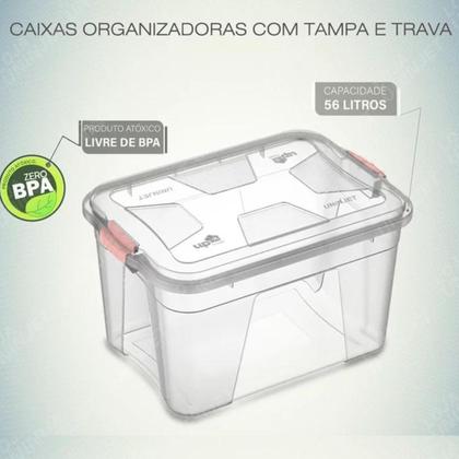 Kit 3 Caixa Organizadora 56 Litros Resistente Transparente Baú - Mandacaru Express Imagem de Kit 3 Caixa Organizadora 56 Litros Resistente Transparente Baú