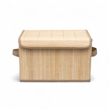 Imagem de Kit 3 Caixa Organizadora Bambu Natural Forrada Tampa Cesto Armazenamento Multiuso Organização Casa