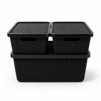 Imagem de Kit 3 Caixa Organizadora Cesto com tampa grande Caixas em plástico 6L 16L Preto