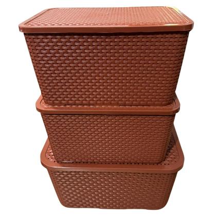 Imagem de Kit 3 Caixa Organizadora Cesto com tampa grande Caixas Rattan 7L - 15L