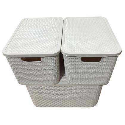 Imagem de Kit 3 Caixa Organizadora Cesto com tampa grande Caixas Rattan 7L - 15L