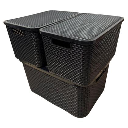 Imagem de Kit 3 Caixa Organizadora Cesto com tampa grande Caixas Rattan 7L - 15L
