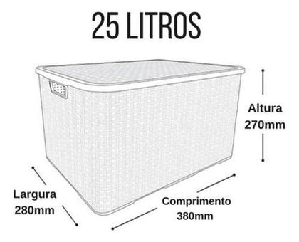 Imagem de Kit 3 Caixas Cesto Organizador Rattan 25 Litros Decoração
