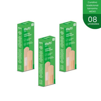 Imagem de Kit 3 Caixas Curativo Adesivo Multi Saúde 8un Cada (24 Total) Livre de Látex e Respirável