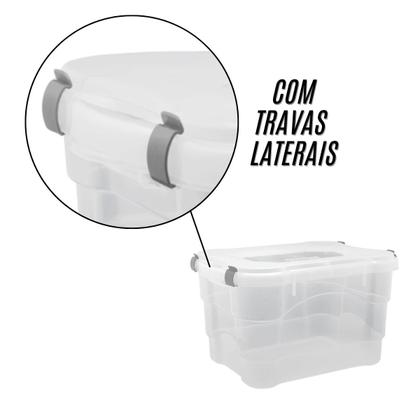 Imagem de Kit 3 Caixas Organizadora Multiuso Transparente 45 23 13 Lts Tampa com Trava jaguar