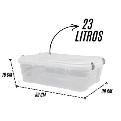 Imagem de Kit 3 Caixas Organizadora Multiuso Transparente 45 23 13 Lts Tampa com Trava jaguar