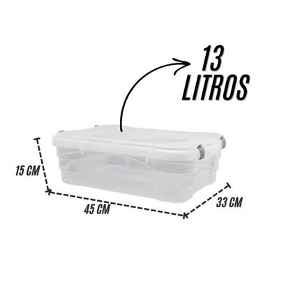 Imagem de Kit 3 Caixas Organizadora Multiuso Transparente 45 23 13 Lts Tampa com Trava jaguar