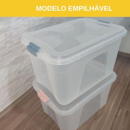 Imagem de Kit 3 caixas Organizadora Multiuso Transparente 56 Litros Trava Azul