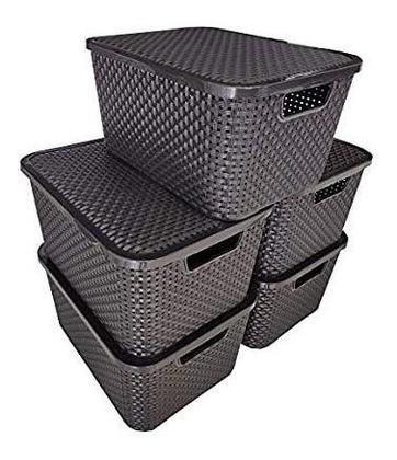 Kit 3 Caixas Organizadora Rattan Com Tampa 20 Litros Preto Arqplast Imagem de Kit 3 Caixas Organizadora Rattan Com Tampa 20 Litros Preto Arqplast