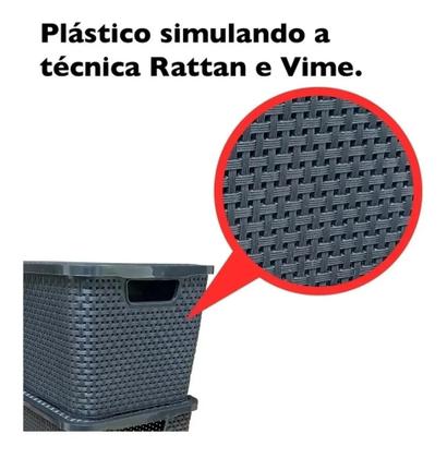 Imagem de Kit 3 Caixas Organizadora Rattan Empilhável 7 Litros Tampa