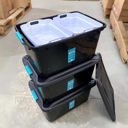 Imagem de Kit 3 Caixas Organizadoras 27 Litros Tampa E Trava Baú Plástico Preta Robusta