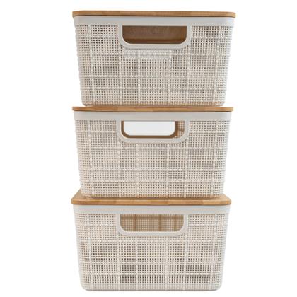 Imagem de Kit 3 caixas organizadoras 4 litros brancas c/ tampa bambu