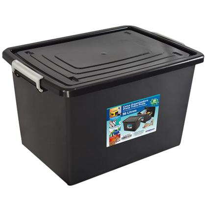 Kit 3 Caixas Organizadoras 56 Litros C/ Tampa e Trava Preta 25793PM Arqplast Imagem de Kit 3 Caixas Organizadoras 56 Litros C/ Tampa e Trava Preta 25793PM Arqplast
