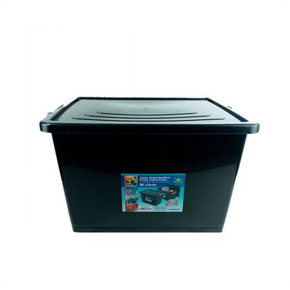 Imagem de Kit 3 Caixas Organizadoras 56 Litros  C/ Tampa e Trava Preta 25793PM Arqplast