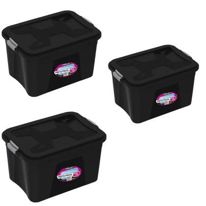 Imagem de Kit 3 Caixas Organizadoras 56 Litros Preta