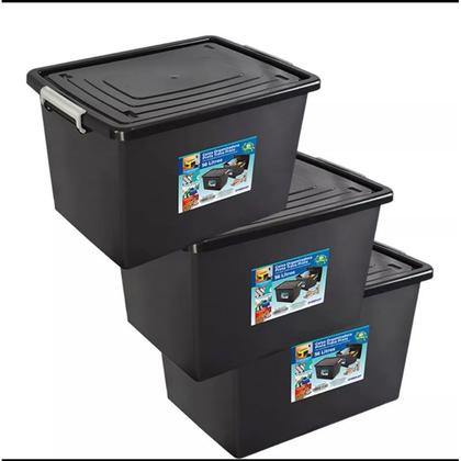 Kit 3 Caixas Organizadoras 56 Litros Preta - uninjet/arqplast Imagem de Kit 3 Caixas Organizadoras 56 Litros Preta