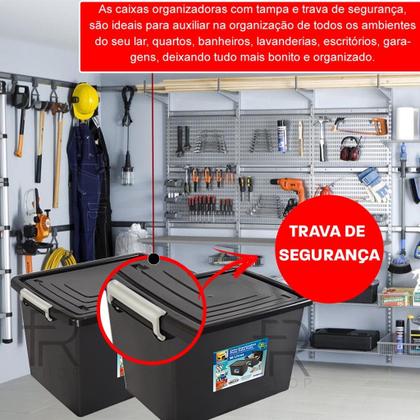 Kit 3 Caixas Organizadoras 56 Litros Preta - uninjet/arqplast Imagem de Kit 3 Caixas Organizadoras 56 Litros Preta