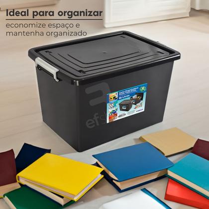 Imagem de Kit 3 Caixas Organizadoras C/ Tampa e Trava 56 Litros Preta