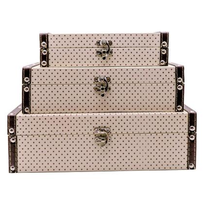 Imagem de Kit 3 Caixas Organizadoras Em Mdf Vizapi P, M, G Poa Bege