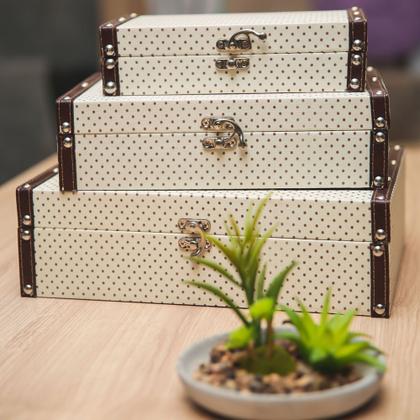 Imagem de Kit 3 Caixas Organizadoras Em Mdf Vizapi P, M, G Poa Bege