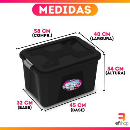 Kit 3 Caixas Organizadoras Grande Preta 56 Litros Com Trava e Tampa - Uninjet Imagem de Kit 3 Caixas Organizadoras Grande Preta 56 Litros Com Trava e Tampa - Uninjet