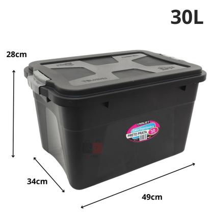 Imagem de Kit 3 Caixas Organizadoras Multiuso C/ Trava 20L, 30L e 56L