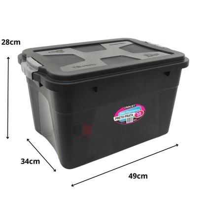 Imagem de Kit 3 Caixas Organizadoras Multiuso Empilháveis C/ Tampa 30L