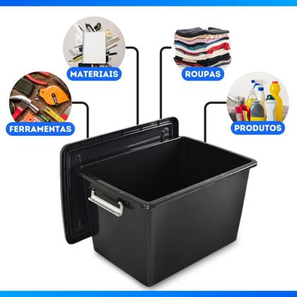 Imagem de Kit 3 Caixas Organizadoras Preta 20 Litros Com Trava e Tampa