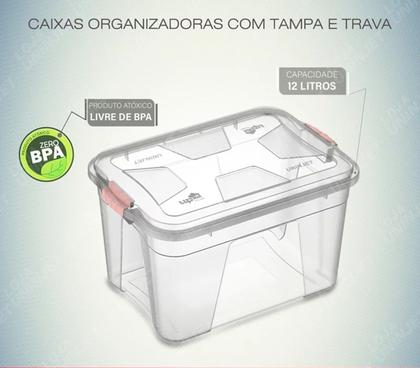 Imagem de kit 3 Caixas Organizadoras Transparente Uninjet 12 Litros Pp