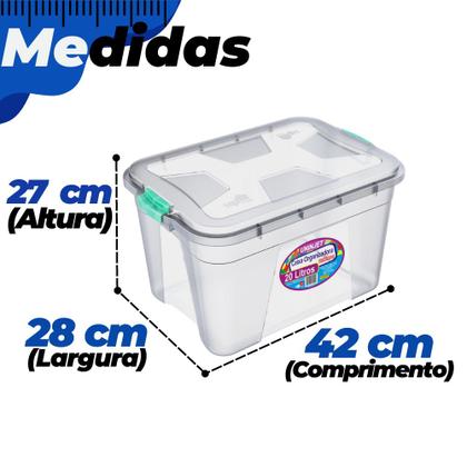 Imagem de kit 3 Caixas Transparente Organizadoras 20 Litros Uninjet Multiuso Cesto Com Travas Armazenamento