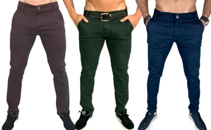 Kit 3 calça jeans masculina com elastano slim bege claro azul marinho skinny alfaiataria - Emporium black Imagem de Kit 3 calça jeans masculina com elastano slim bege claro azul marinho skinny alfaiataria